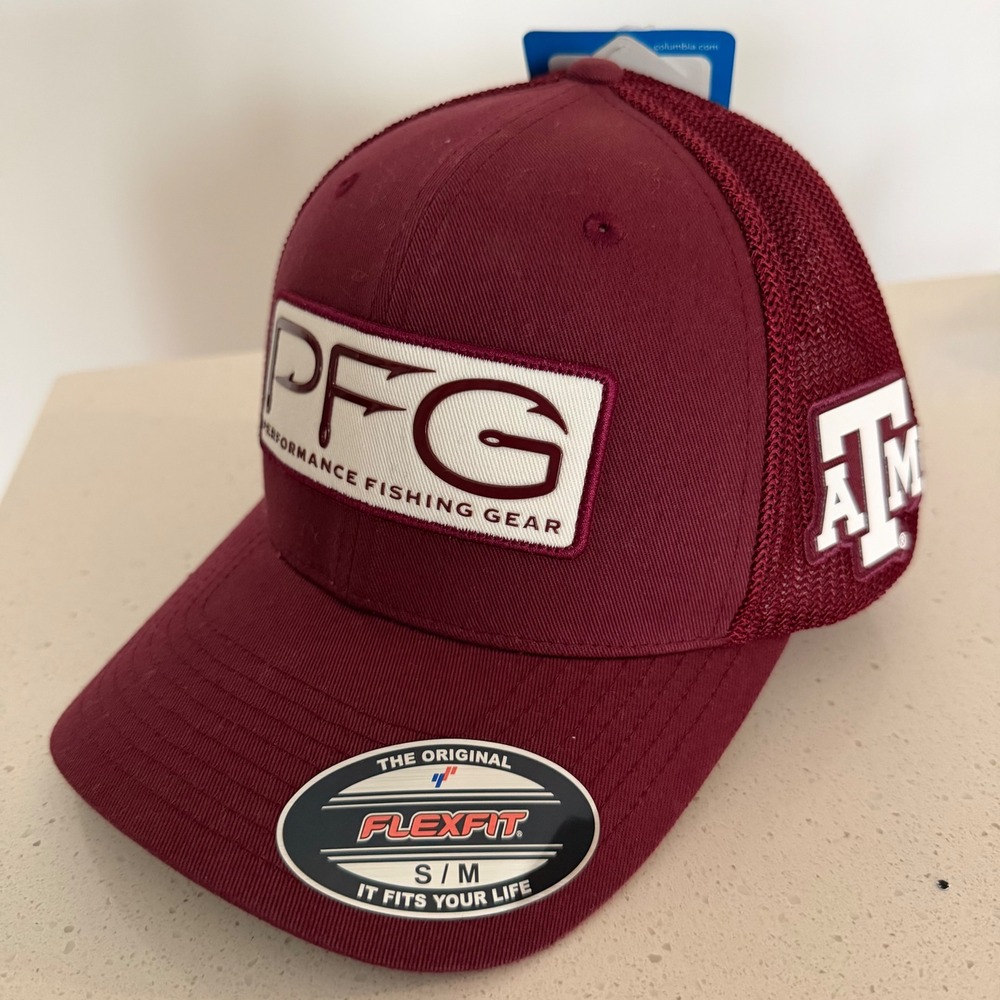 Columbia PFG Texas A&M Aggies Mesh Hook Ball Fitted Cap Maroon S/M NEW‎